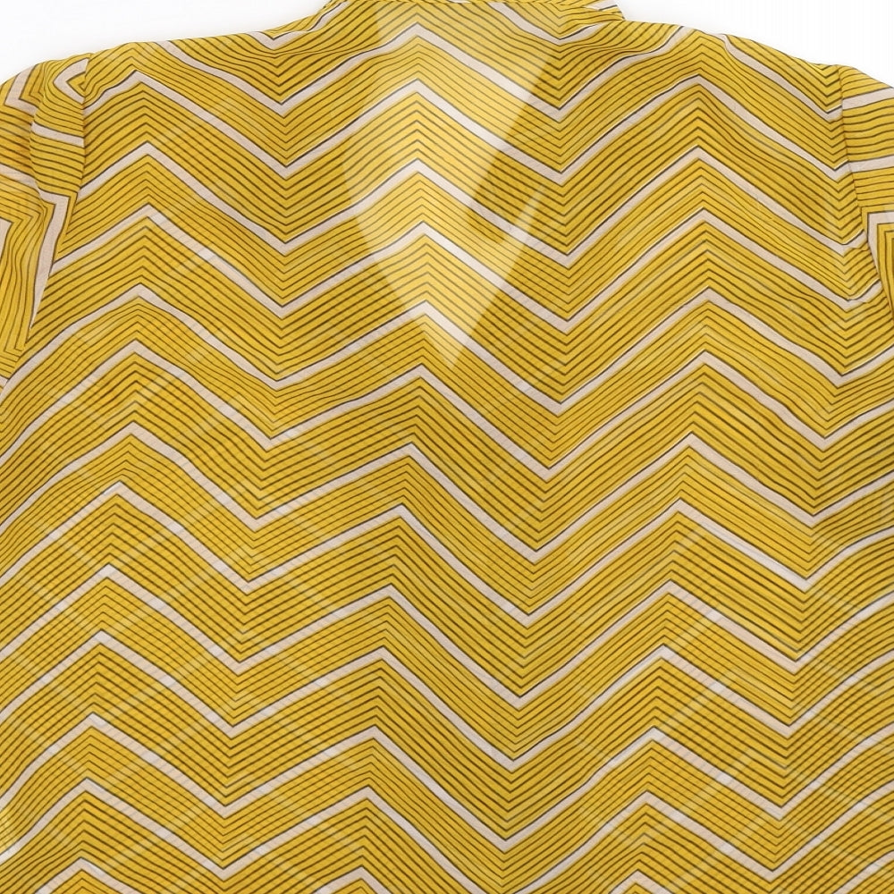 Boohoo Womens Yellow Striped Basic Button-Up Size 8