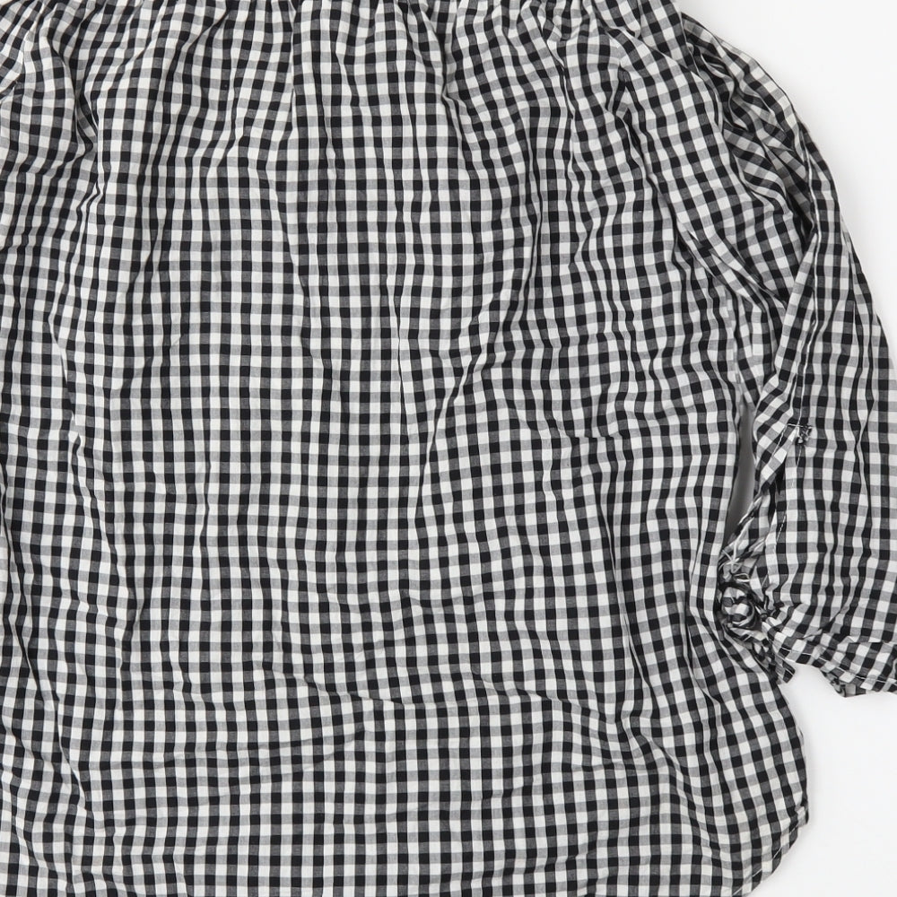 Cameo Womens Black Plaid Basic Blouse Size 10