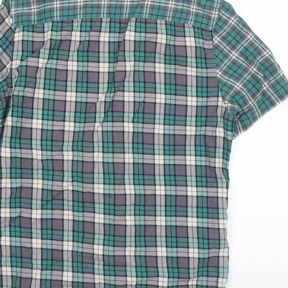 Brand and care label for River Island men’s green dress shirt, size S