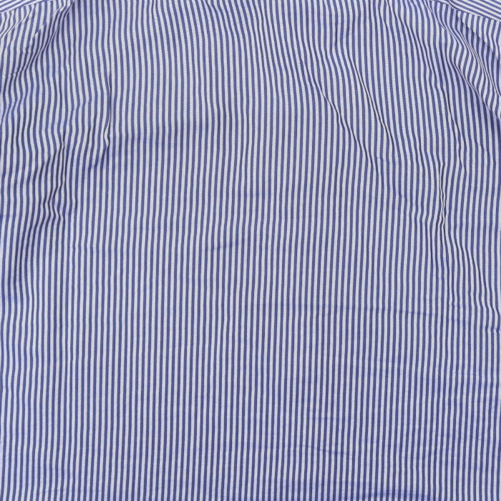 JOHN FRANCOME Mens Blue Striped Button-Up Size 16.5