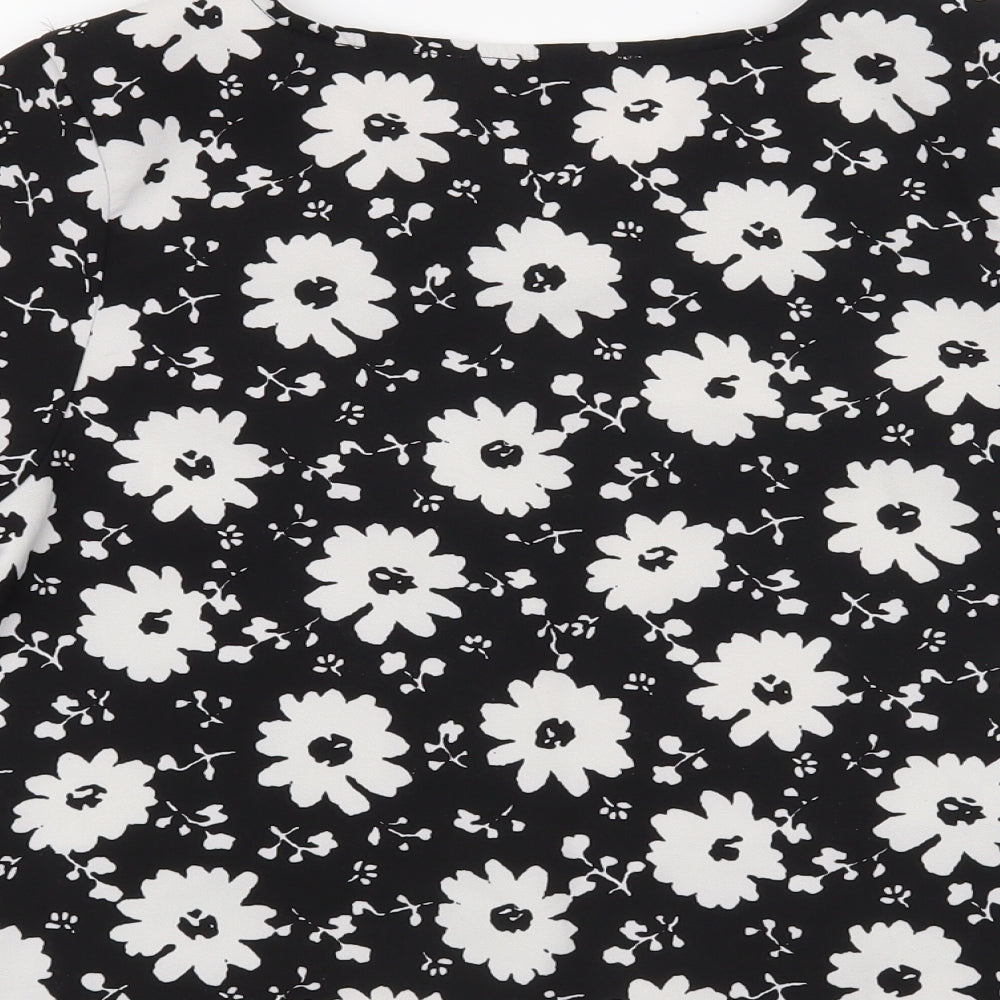 Parisian Collection Womens Black Floral Basic Blouse Size 8