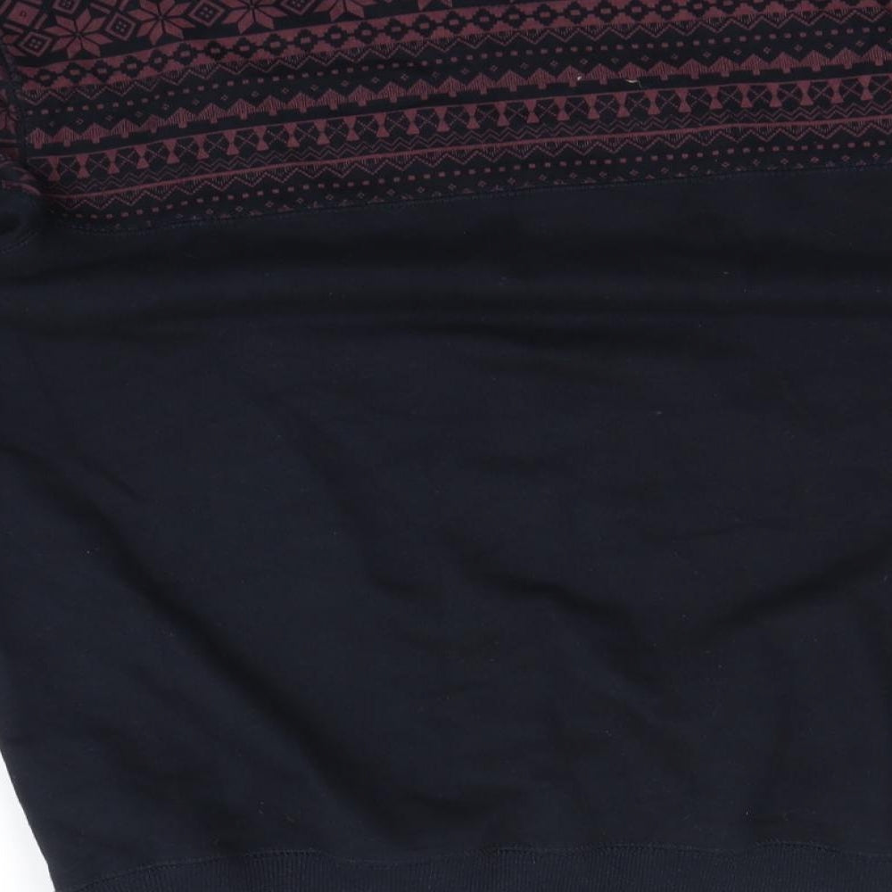 Brand and care label for Easy men’s blue jumper, size M