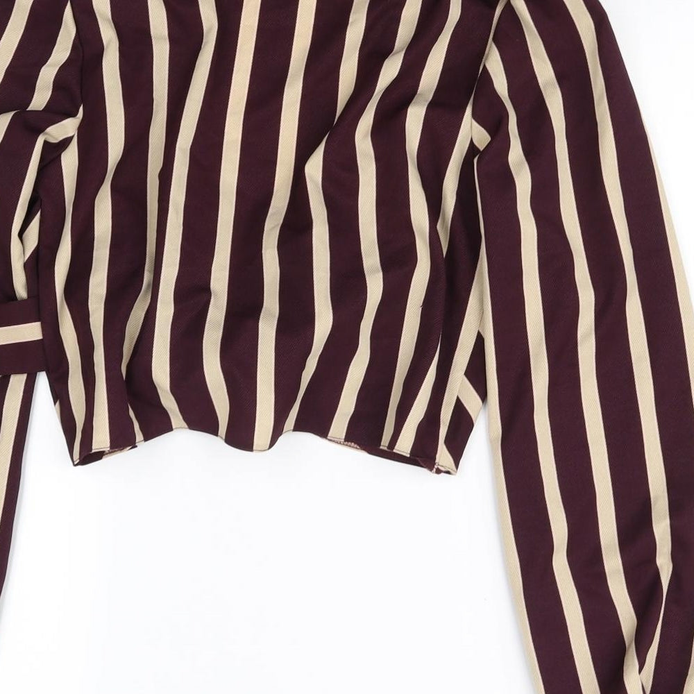 Primark Womens Purple Striped Cropped Blouse Size 10