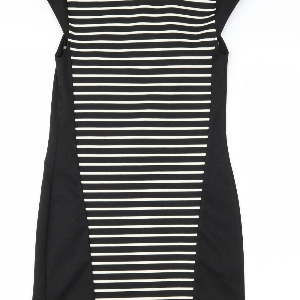 Dorothy Perkins Womens Black Striped Jersey Sheath Size 4