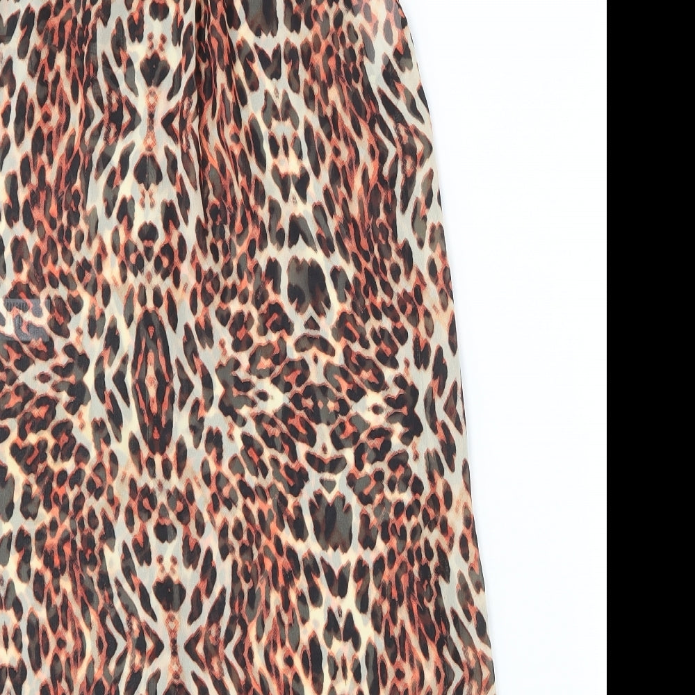 New Look Womens Brown Animal Print Basic Blouse Size 8 - sheer