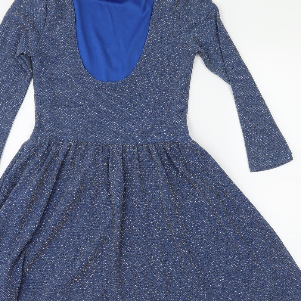 Topshop Womens Blue Skater Dress Size 8 - Low Back