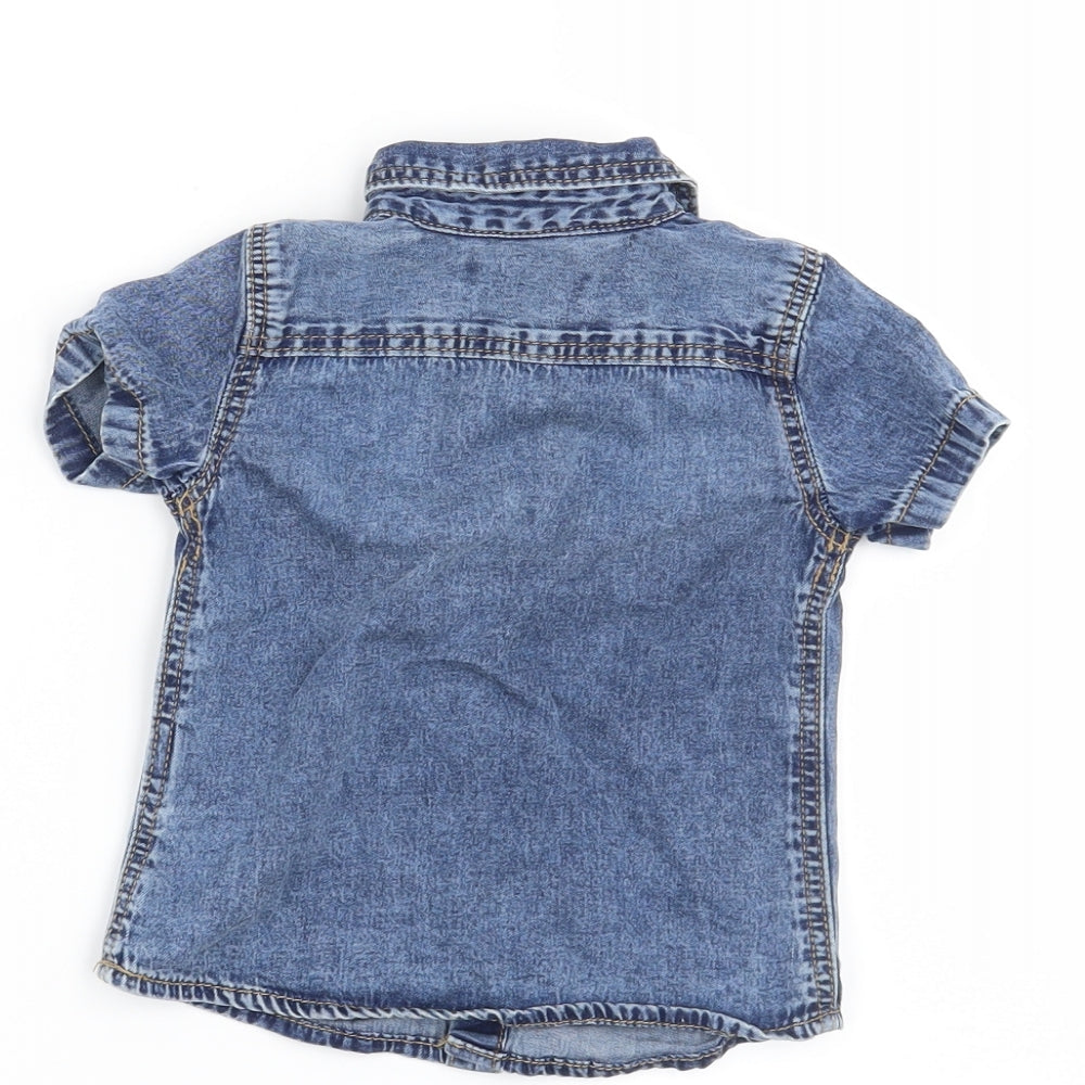 Denim CO Boys Blue Basic Button-Up Size 6-9 Months