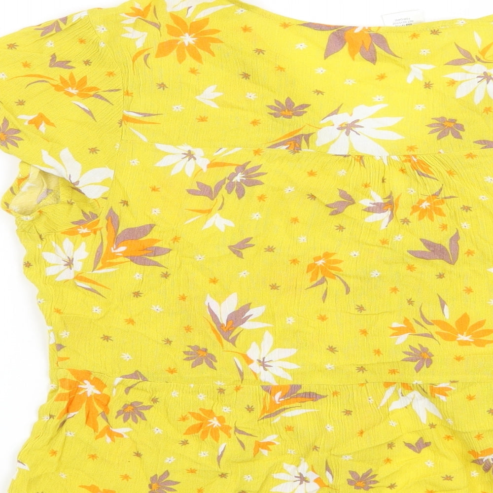 Urban Romantics Womens Yellow Floral Basic Blouse Size L