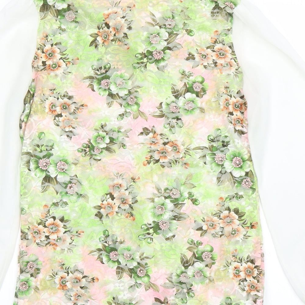 Collection London Womens Green Floral Basic Blouse Size S - sheer lace