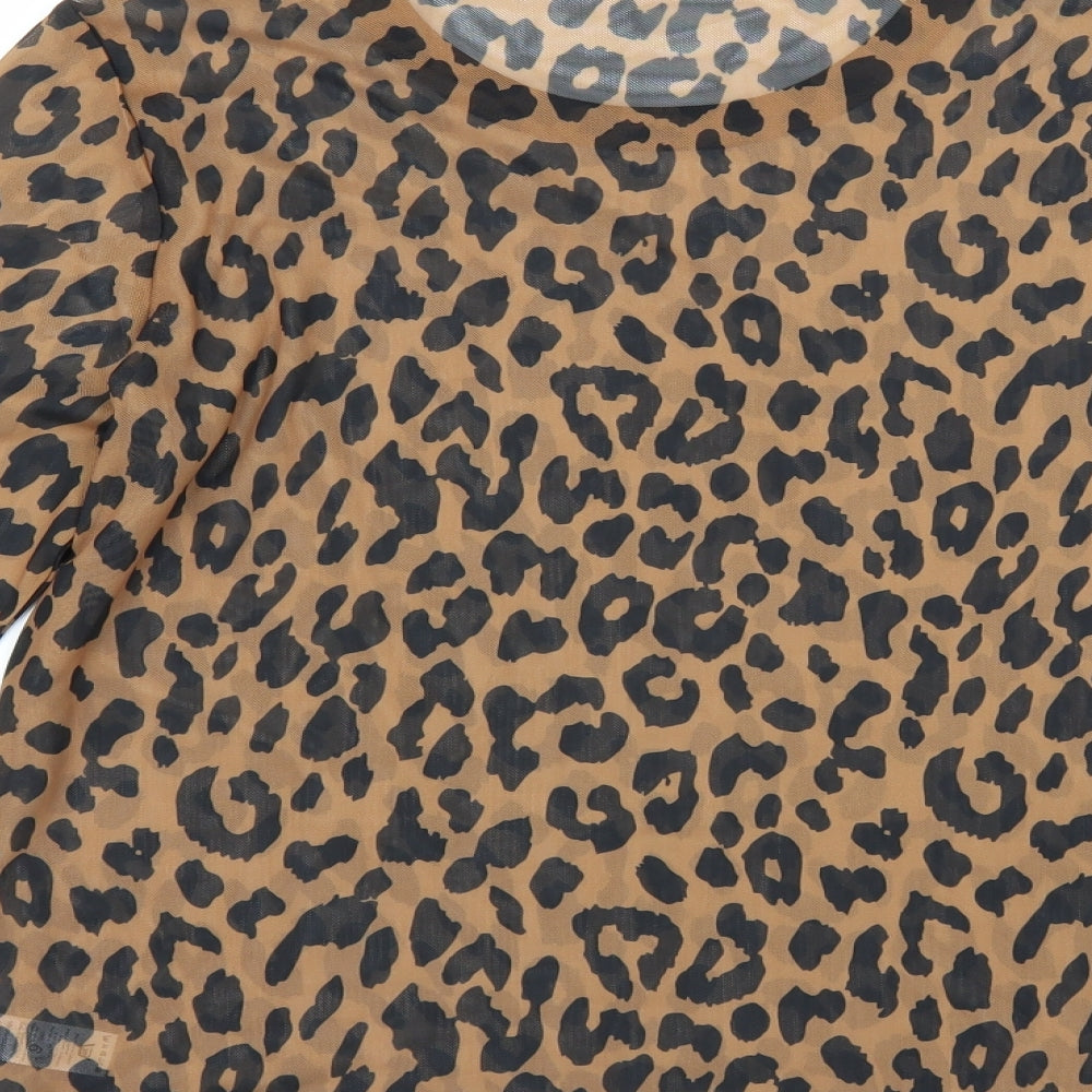 Sainsburys Womens Brown Animal Print Basic Blouse Size 14 - sheer