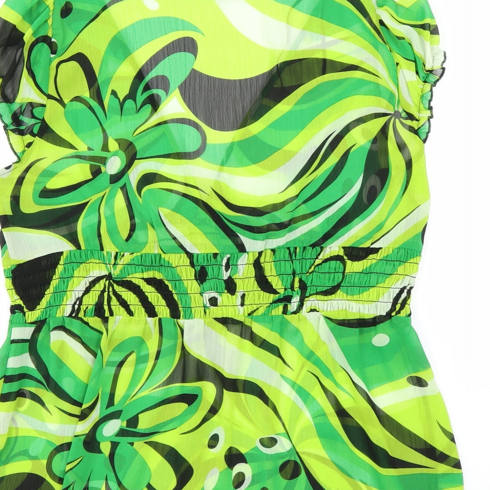 Select Womens Green Geometric Basic Blouse Size 16 - sheer