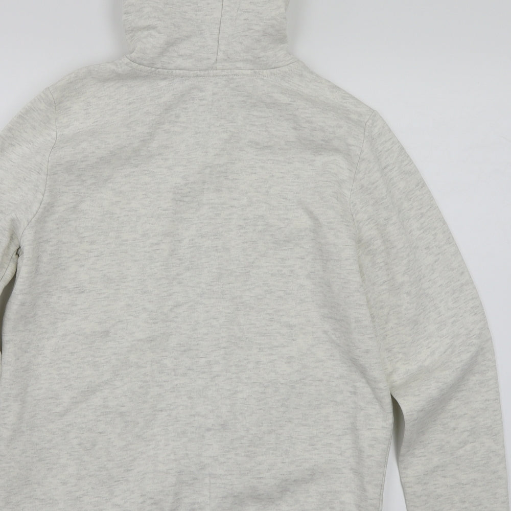 Brand and care label for H&M women’s white full zip hoodie, size M
