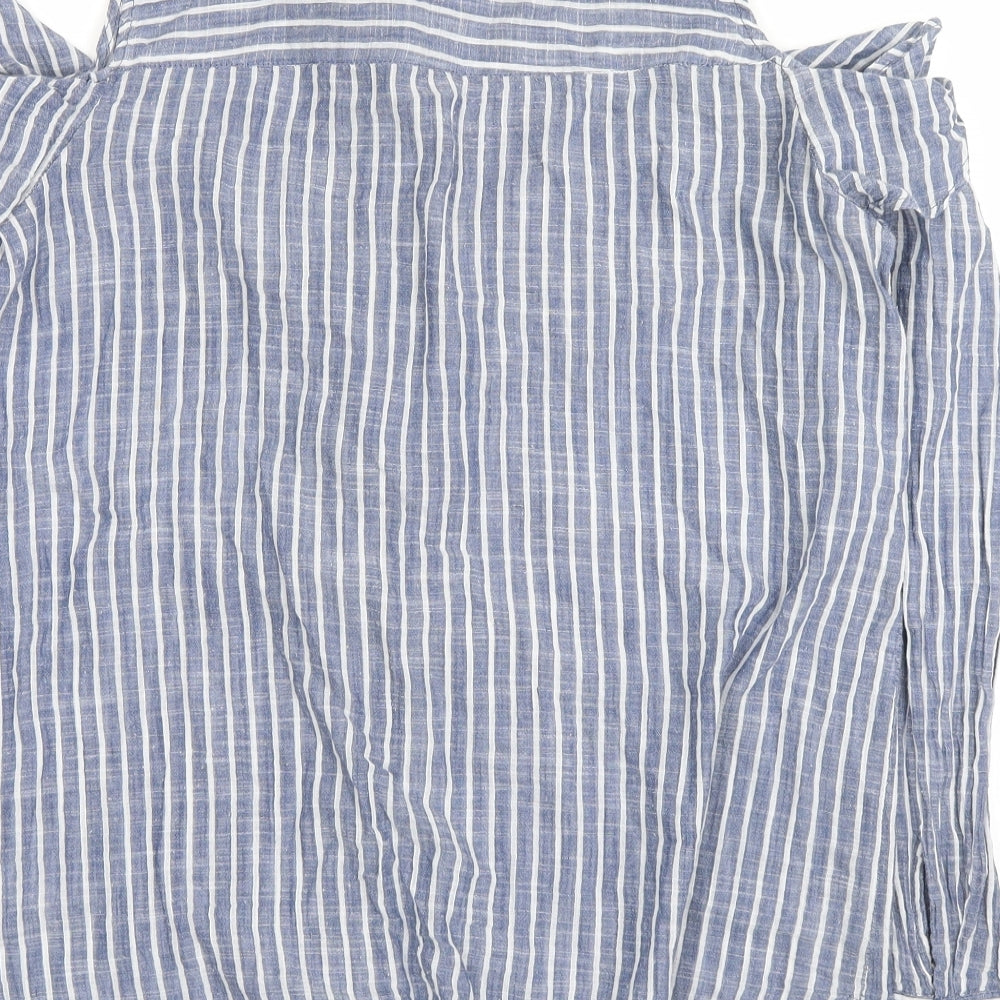 Select Womens Blue Striped Basic Button-Up Size 14