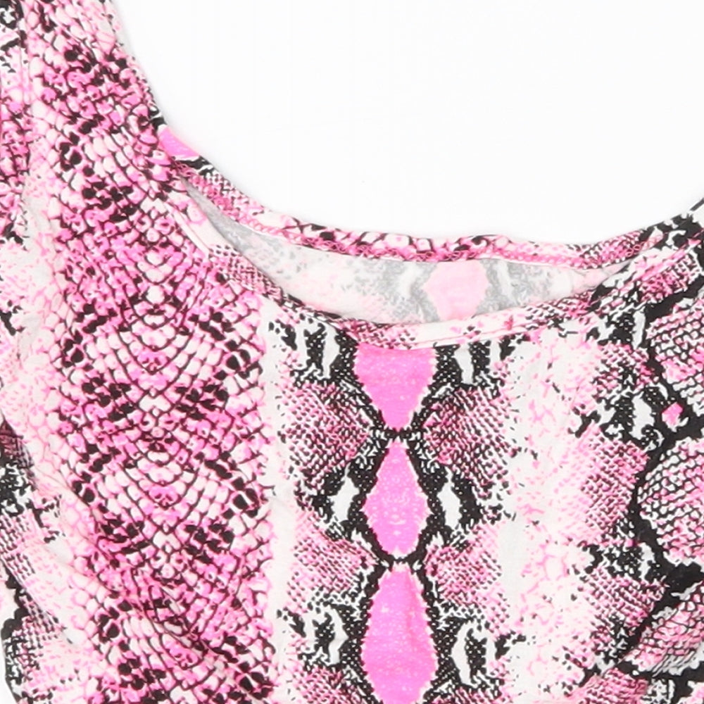 Pretty Little Thing Womens Pink Geometric Basic Blouse Size 8