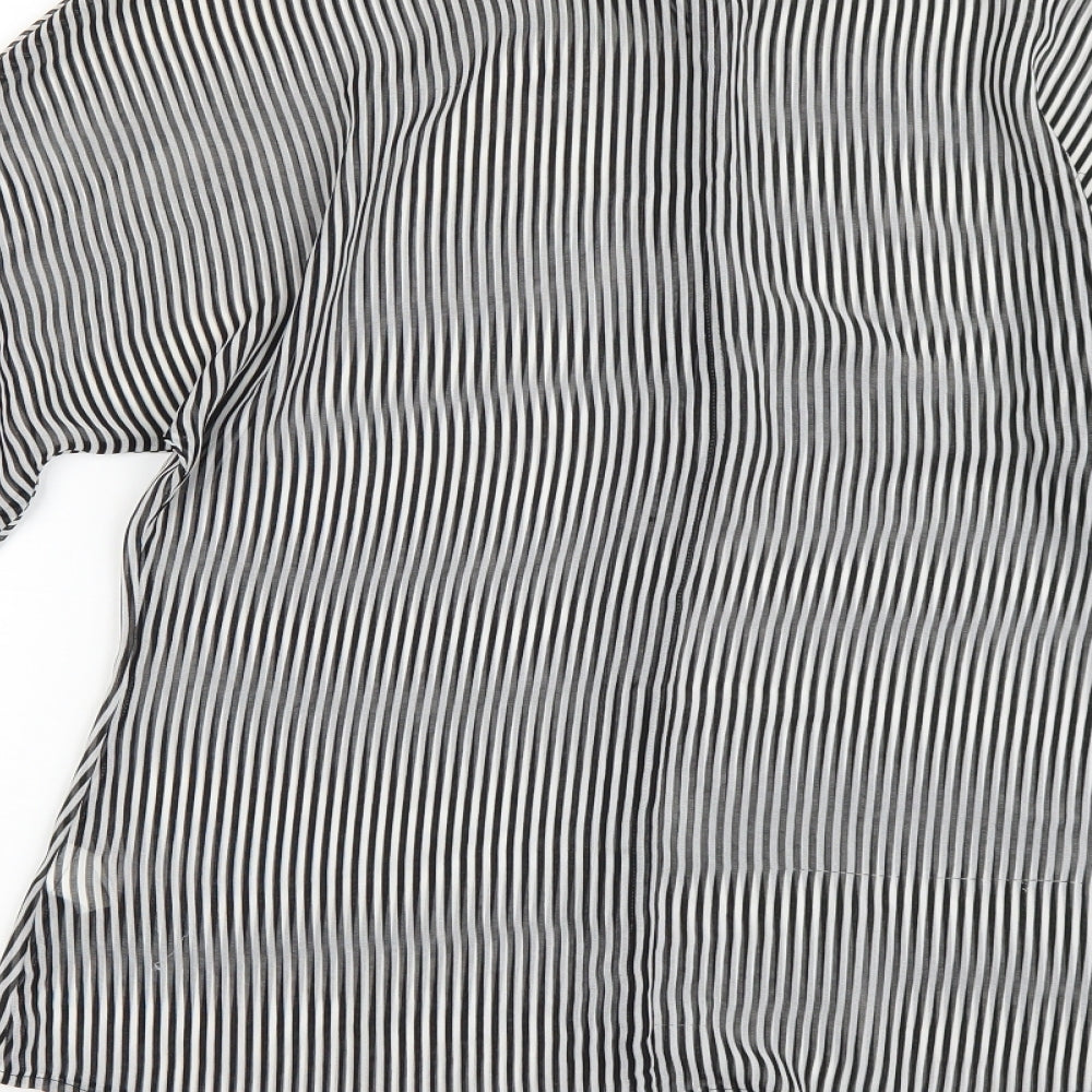 Top Secret Womens Black Striped Basic Button-Up Size 10