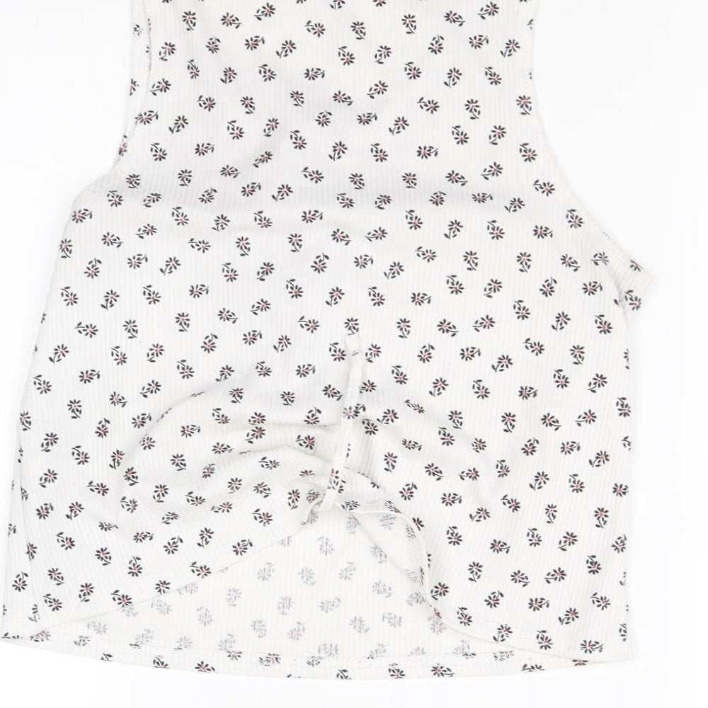 New Look Womens White Floral Cropped Blouse Size 8