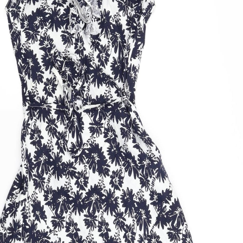 Preworn Womens Blue Floral A-Line Size 8