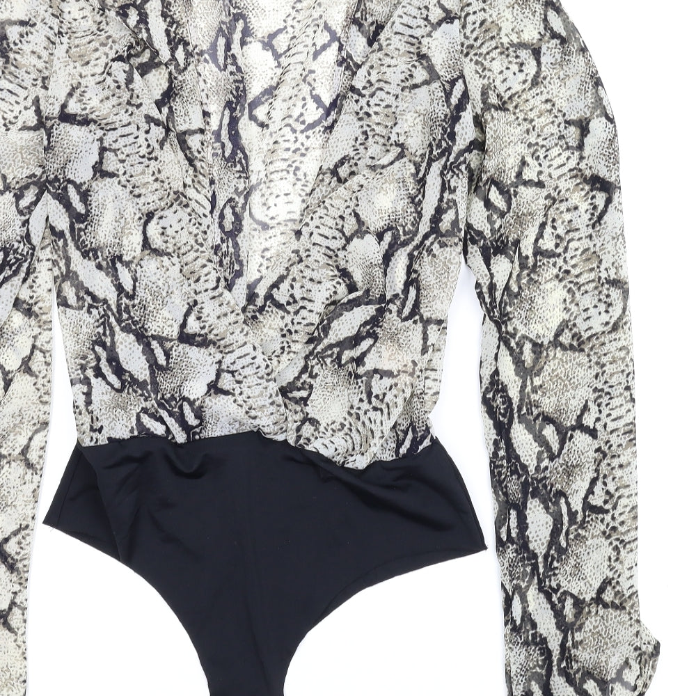 Misguided Womens Beige Animal Print Leotard One-Piece Size 10