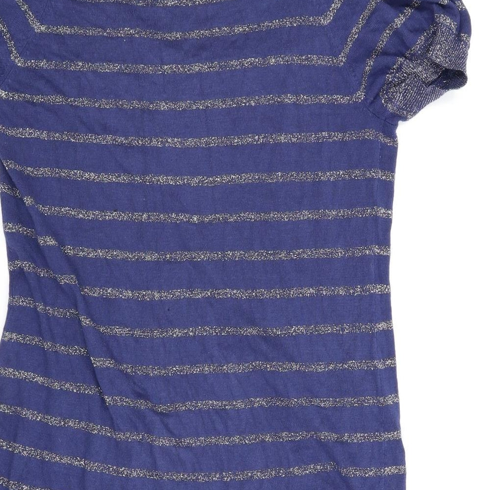 George Womens Blue Striped A-Line Size 16