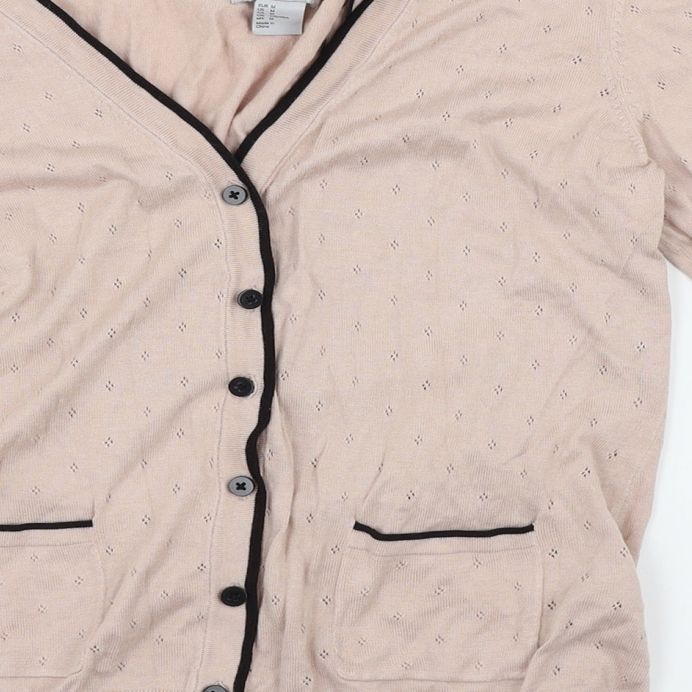 H&M Womens Pink Argyle/Diamond Cardigan Jumper Size M