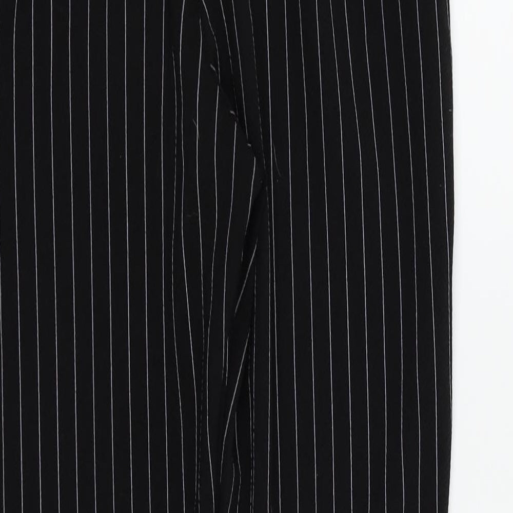 Brand and care label for PRETTYLITTLETHING women’s black striped dress pants trousers, size UK 10
