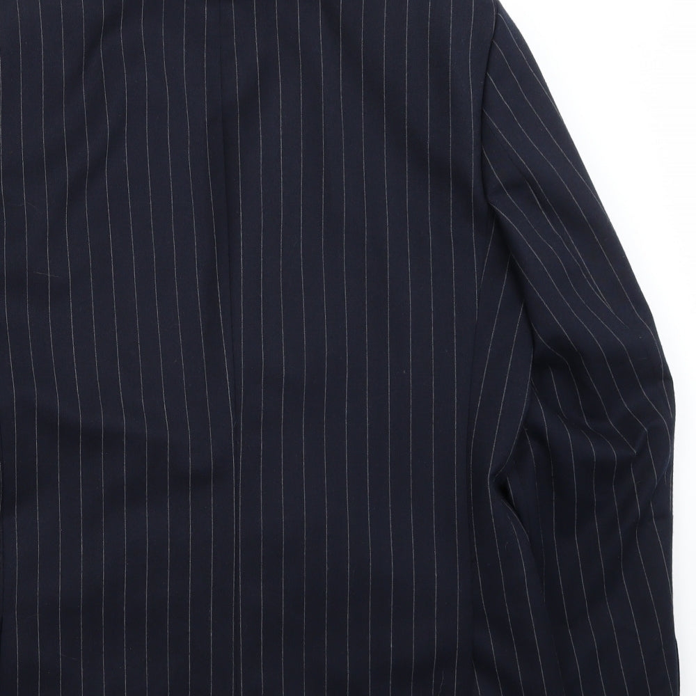 Brand and care label for Ashton & gunn men’s blue striped jacket suit jacket, size 40