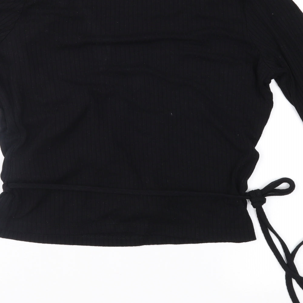 Topshop Womens Black Jersey Wrap Blouse Size 8
