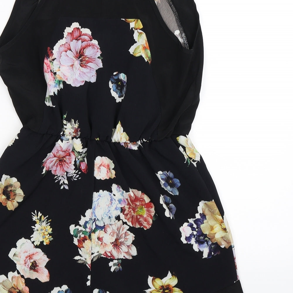 Oh My Love Womens Black Floral Jumpsuit One-Piece Size XS L3 in