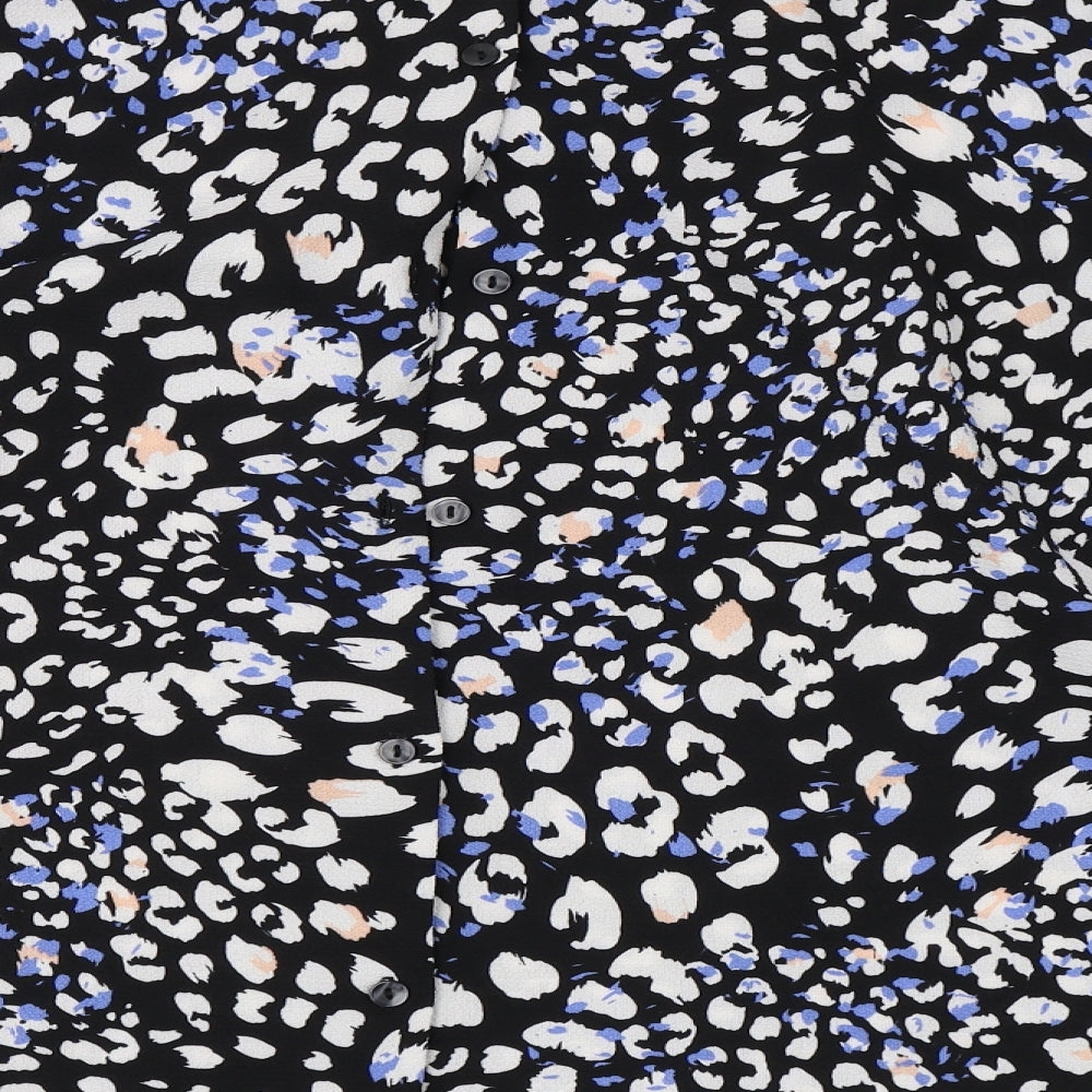 New Look Womens Black Animal Print Basic Button-Up Size 16