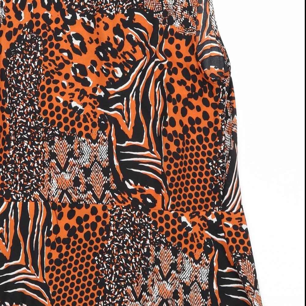 Paraphrase Womens Orange Animal Print Basic Blouse Size 10