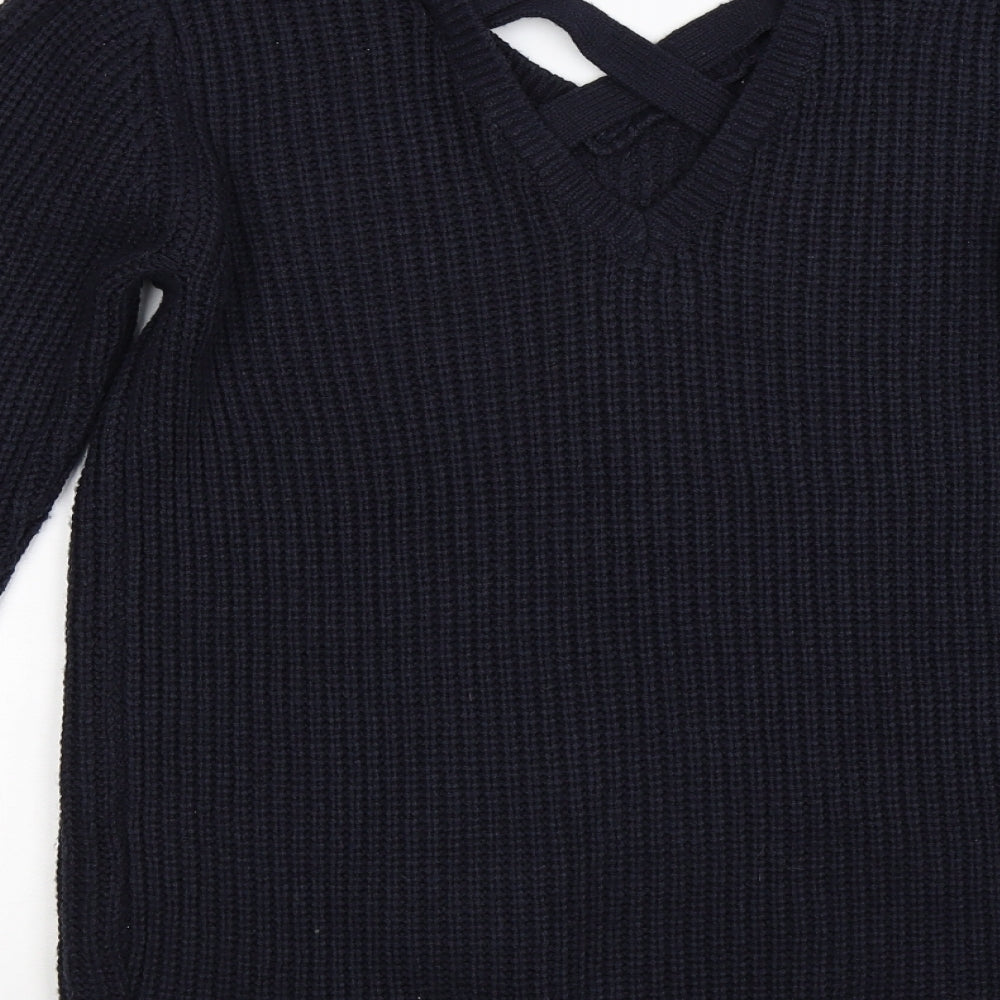 Brand and care label for F&F women’s blue striped knit jumper, size UK 8
