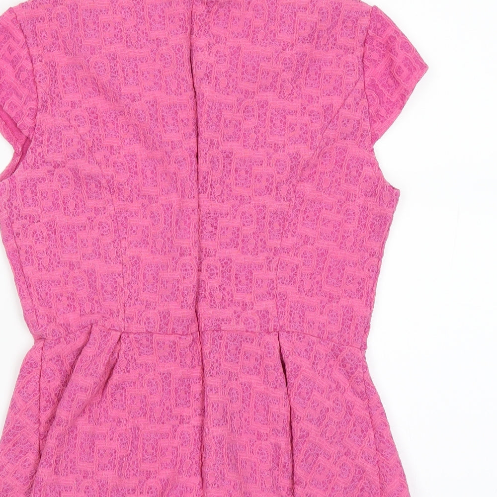 Collection London Womens Pink Basic Blouse Size 8 - lace detail