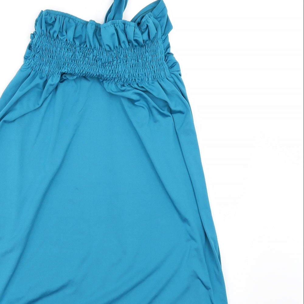 Angela Womens Blue Tunic Blouse Size L