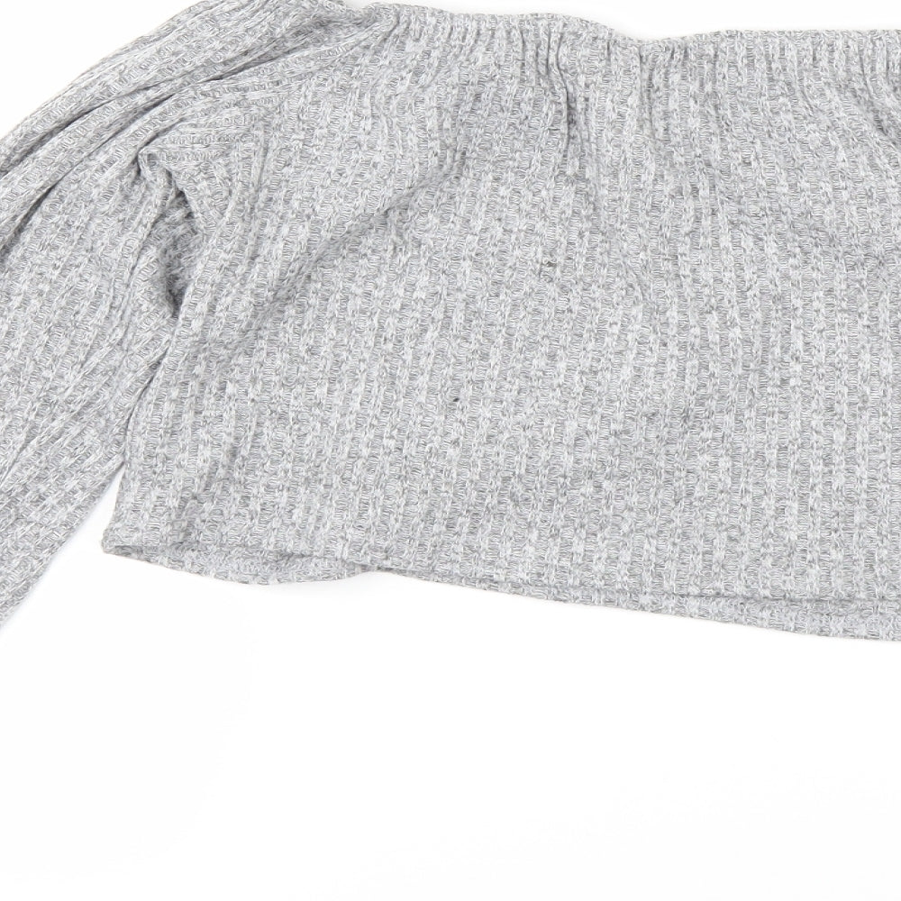 PRETTYLITTLETHING Womens Grey Cropped Blouse Size 18