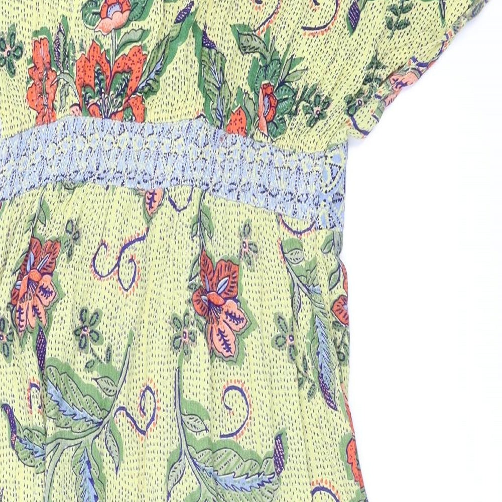 Angie Womens Yellow Floral Fit & Flare Size S