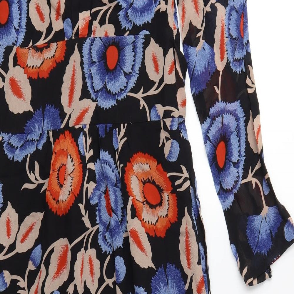 Preworn Womens Black Floral Shirt Dress Size 6