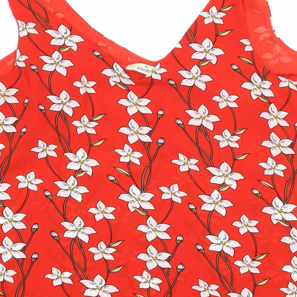 Papaya Womens Red Floral Basic Blouse Size 16