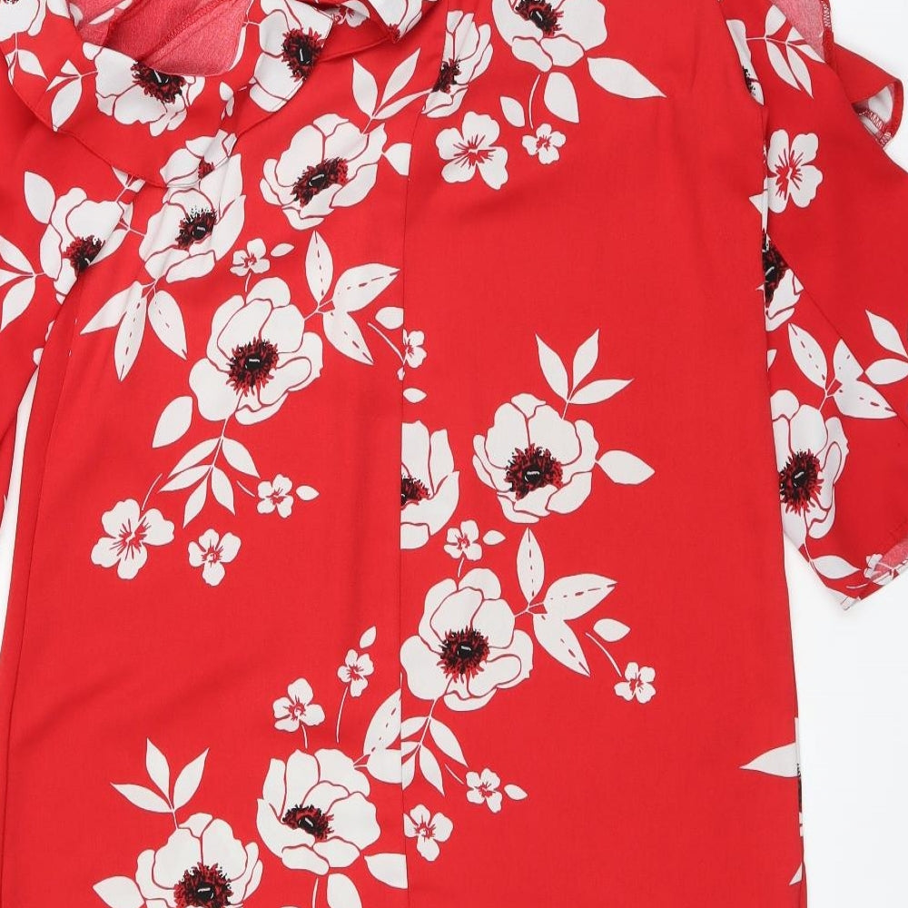 George Womens Red Floral A-Line Size 10