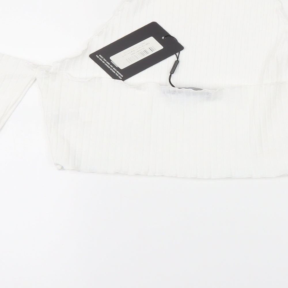 PRETTYLITTLETHING Womens White Cropped T-Shirt Size 16