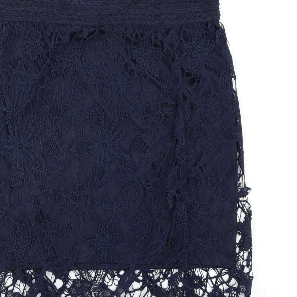 Adiva Womens Blue Floral Straight & Pencil Skirt Size S - lace detail