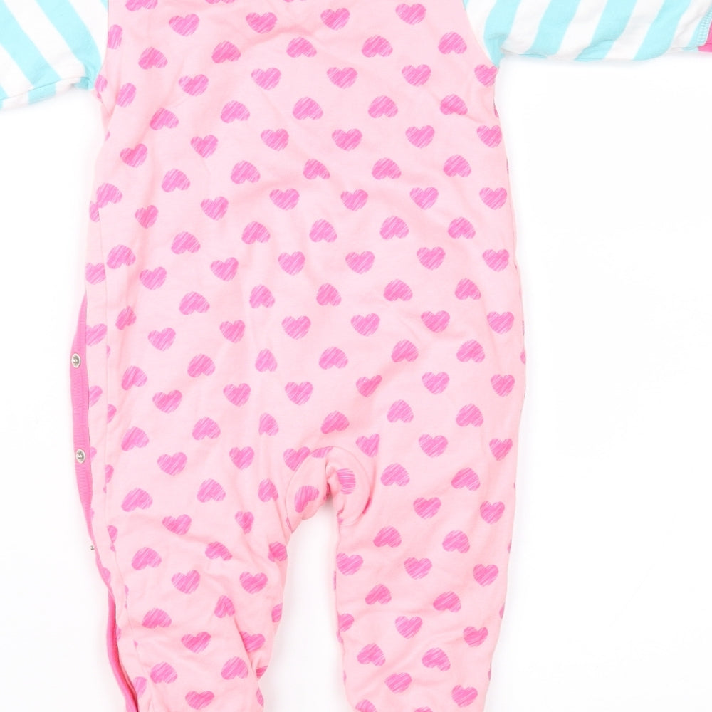 Mothercare Girls Pink Striped Basic Coat Snowsuit Size 6-9 Months
