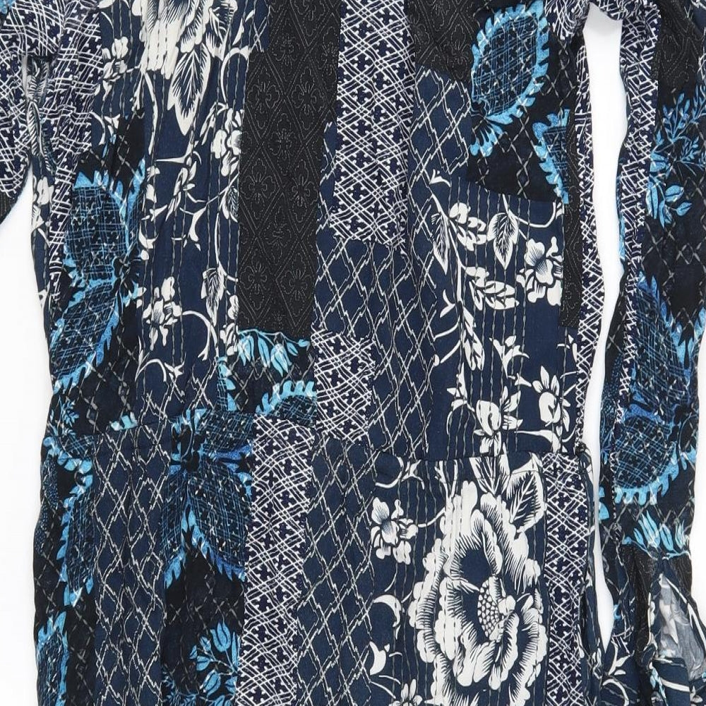 Warehouse Womens Blue Geometric Fit & Flare Size 10