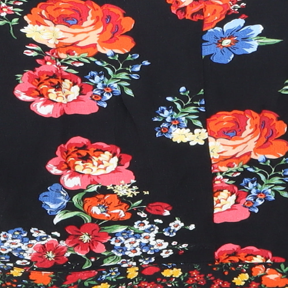 New Look Womens Black Floral Cropped T-Shirt Size 6
