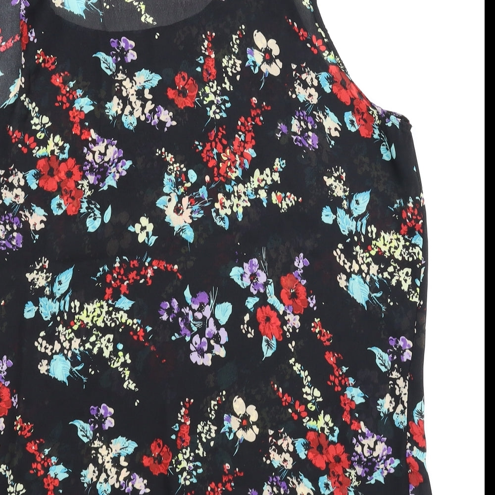 Femme Womens Black Floral Basic Blouse Size 14