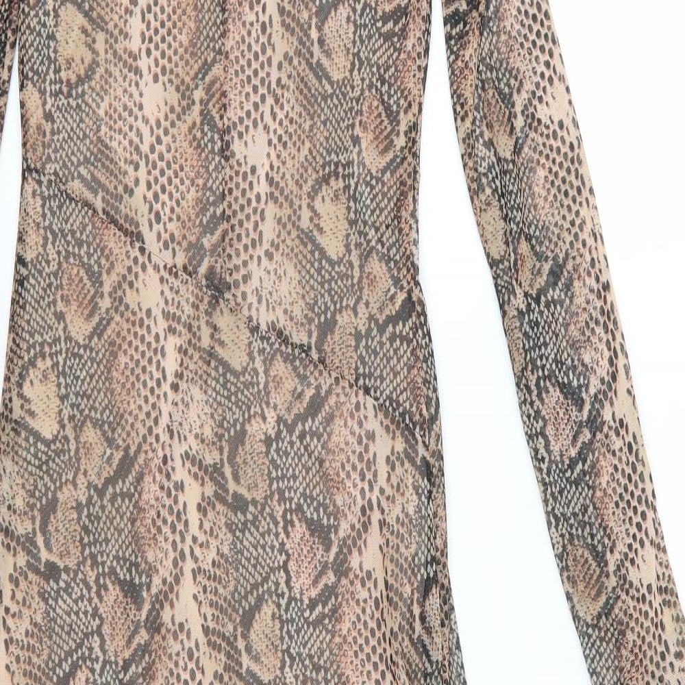 Primark Womens Brown Animal Print Chiffon A-Line Size 4
