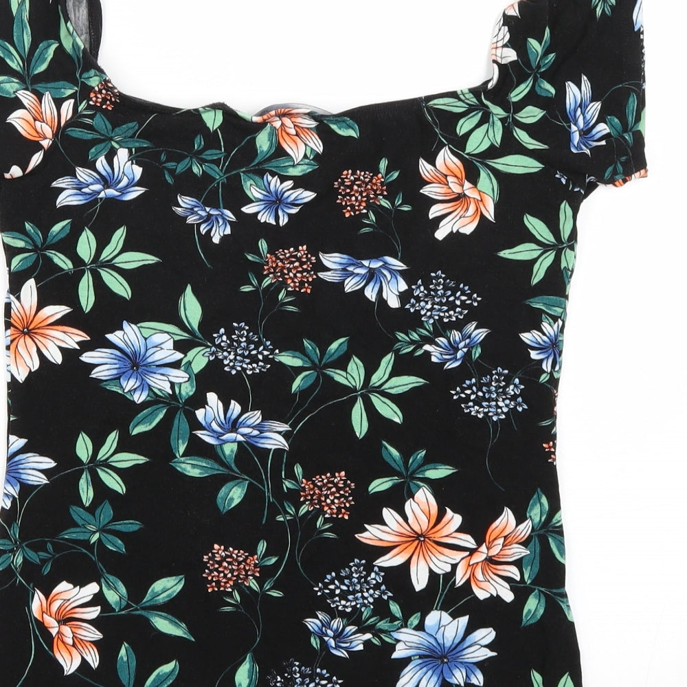 Dorothy Perkins Womens Black Floral Basic T-Shirt Size 12