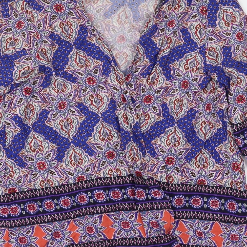 New Look Womens Multicoloured Geometric Wrap Blouse Size 8