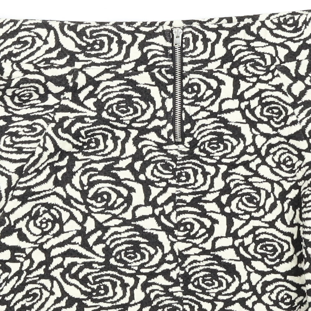 H&M Womens White Floral A-Line Skirt Size 8