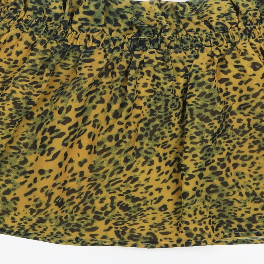 sacred hawk Womens Orange Animal Print Cropped Blouse Size S