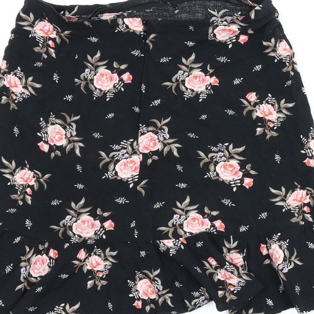Divided Womens Black Floral A-Line Skirt Size 6